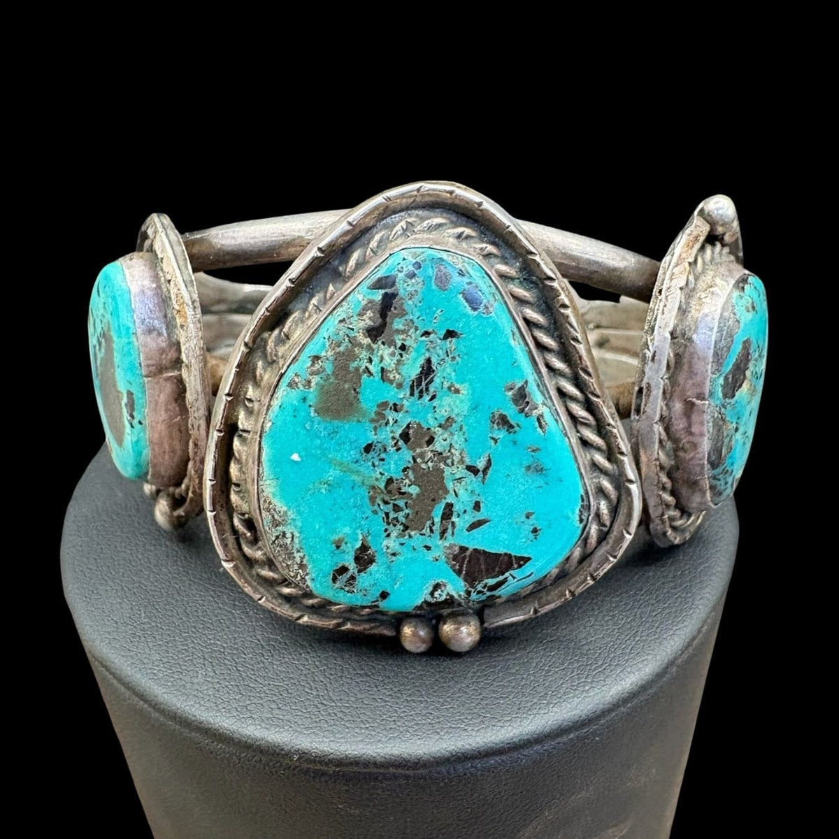 Sterling 3 Stone Turquoise Old Cuff - CMH300