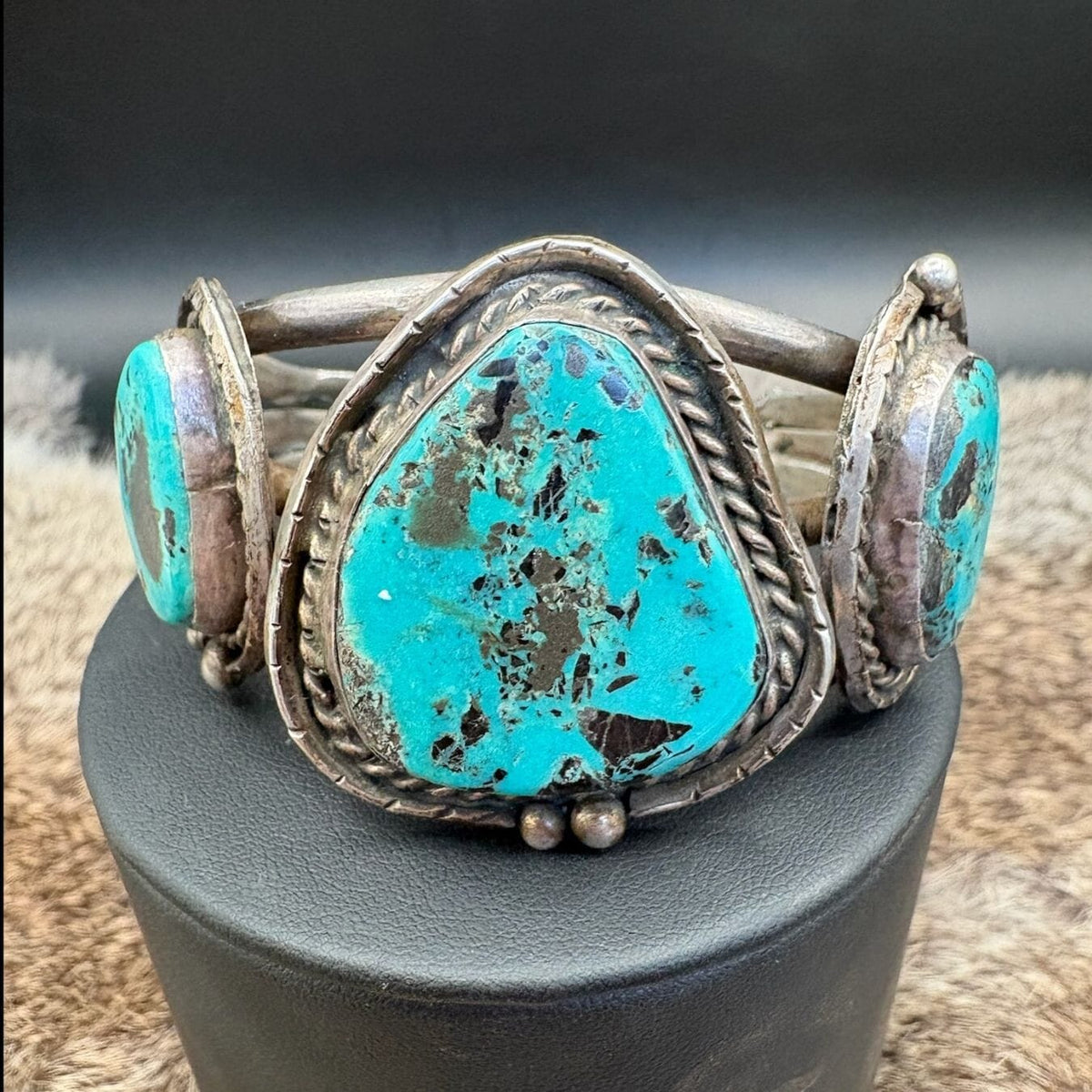 Sterling 3 Stone Turquoise Old Cuff - CMH300