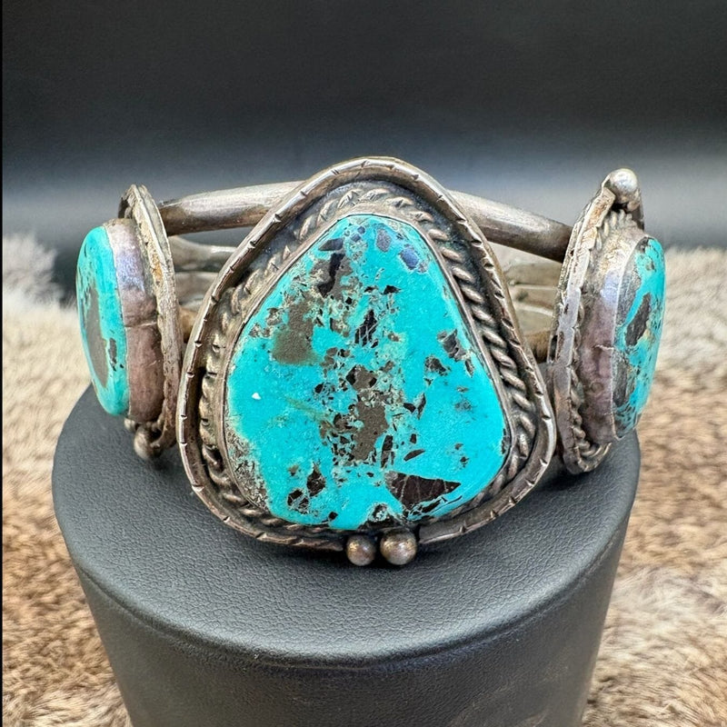 Sterling 3 Stone Turquoise Old Cuff - CMH300