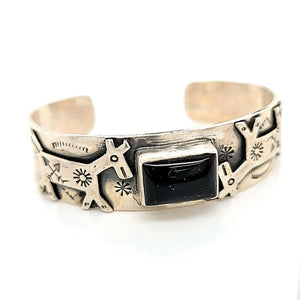 Sterling and Onyx Cuff with Animal Embellishments - CU108