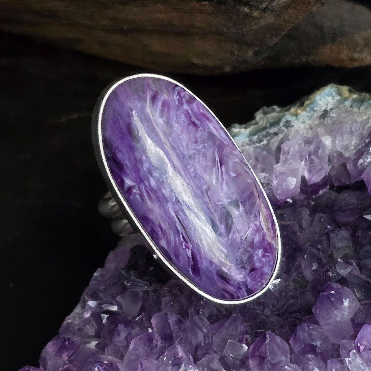Sterling Charoite Ring - Size 7 - RCB18