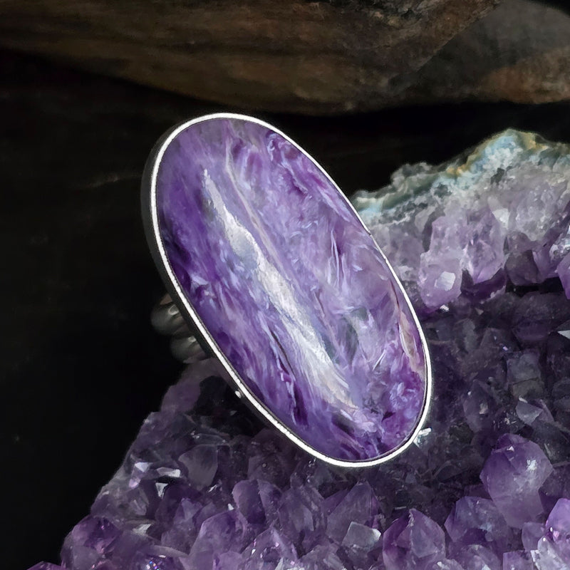 Sterling Charoite Ring - Size 7 - RCB18