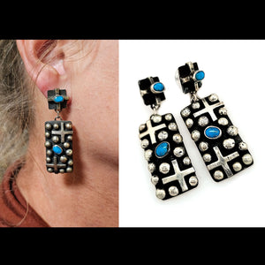 Sterling Cross/Dot Turquoise Post Earrings - E327