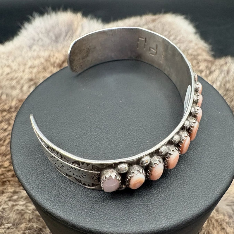 Sterling Cuff w/Pink Mother Of Pearl Needlepoint - CMH306