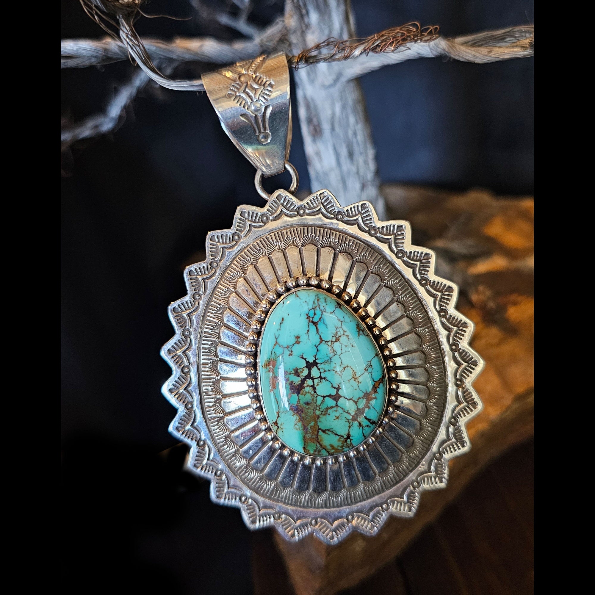 Sterling Oval Pendant with Turquoise Center - PSW26