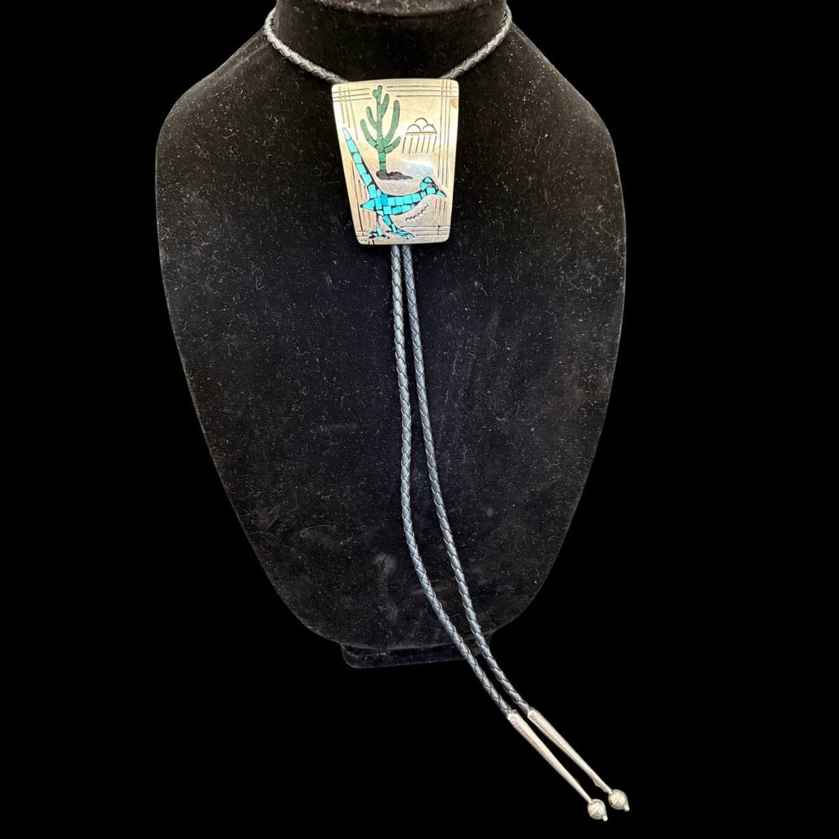 Sterling Rectangle Bolo w/ Bird and Cactus Inlay - BMH40
