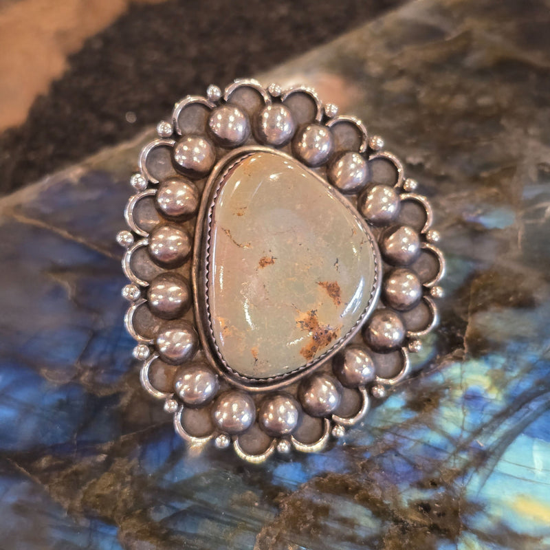 Sterling Silver 1-Stone Large Green Turquoise Ring - Size 10 - Adjustable - RMH188