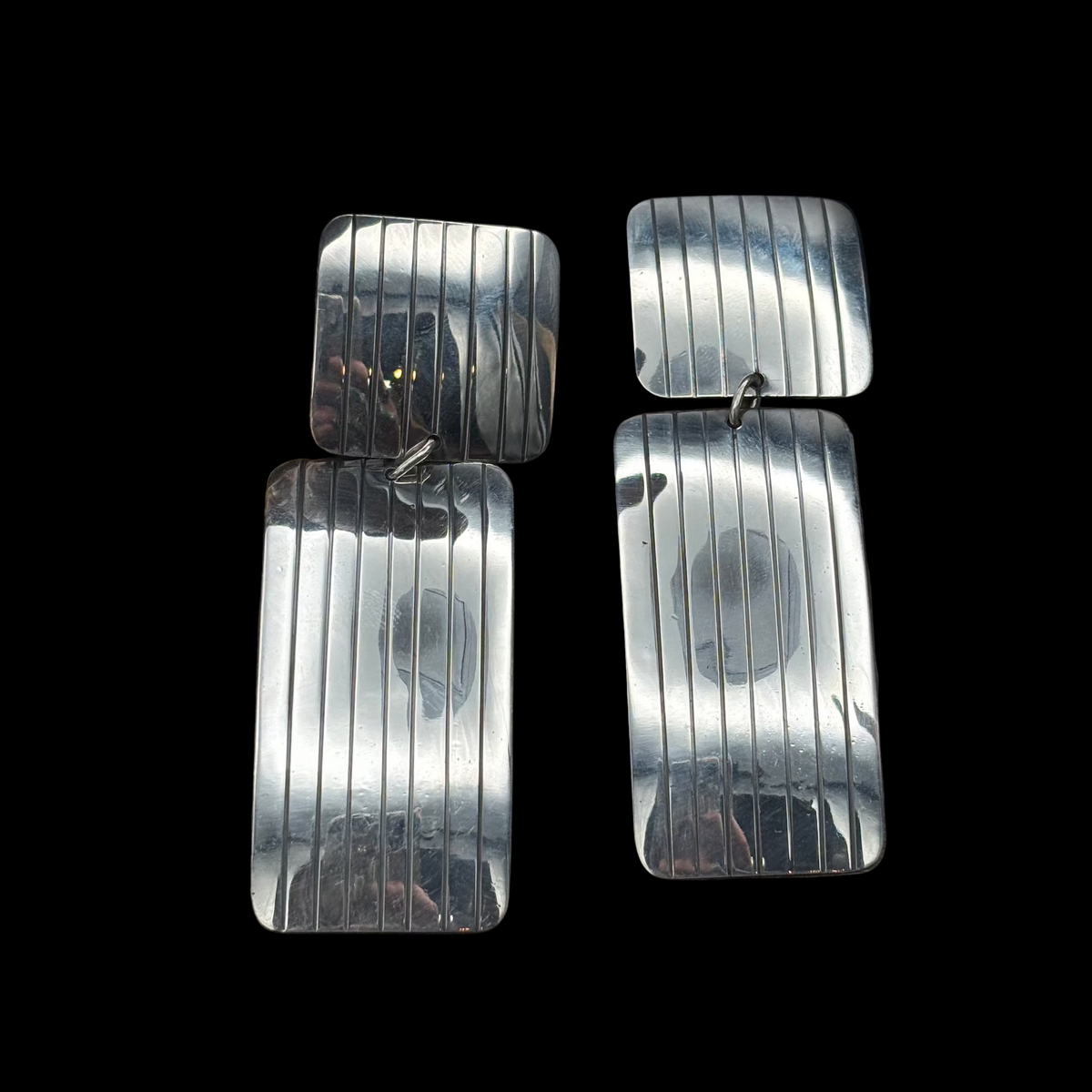 Sterling Silver 2 Tier Rectangular Earrings - ESW143