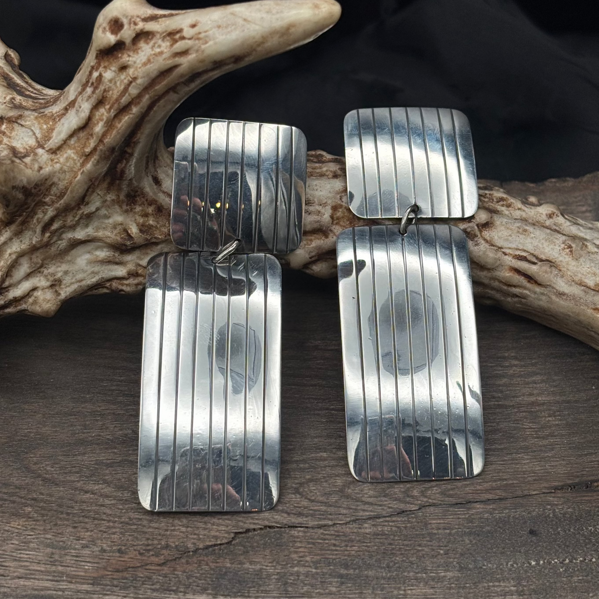 Sterling Silver 2 Tier Rectangular Earrings - ESW143