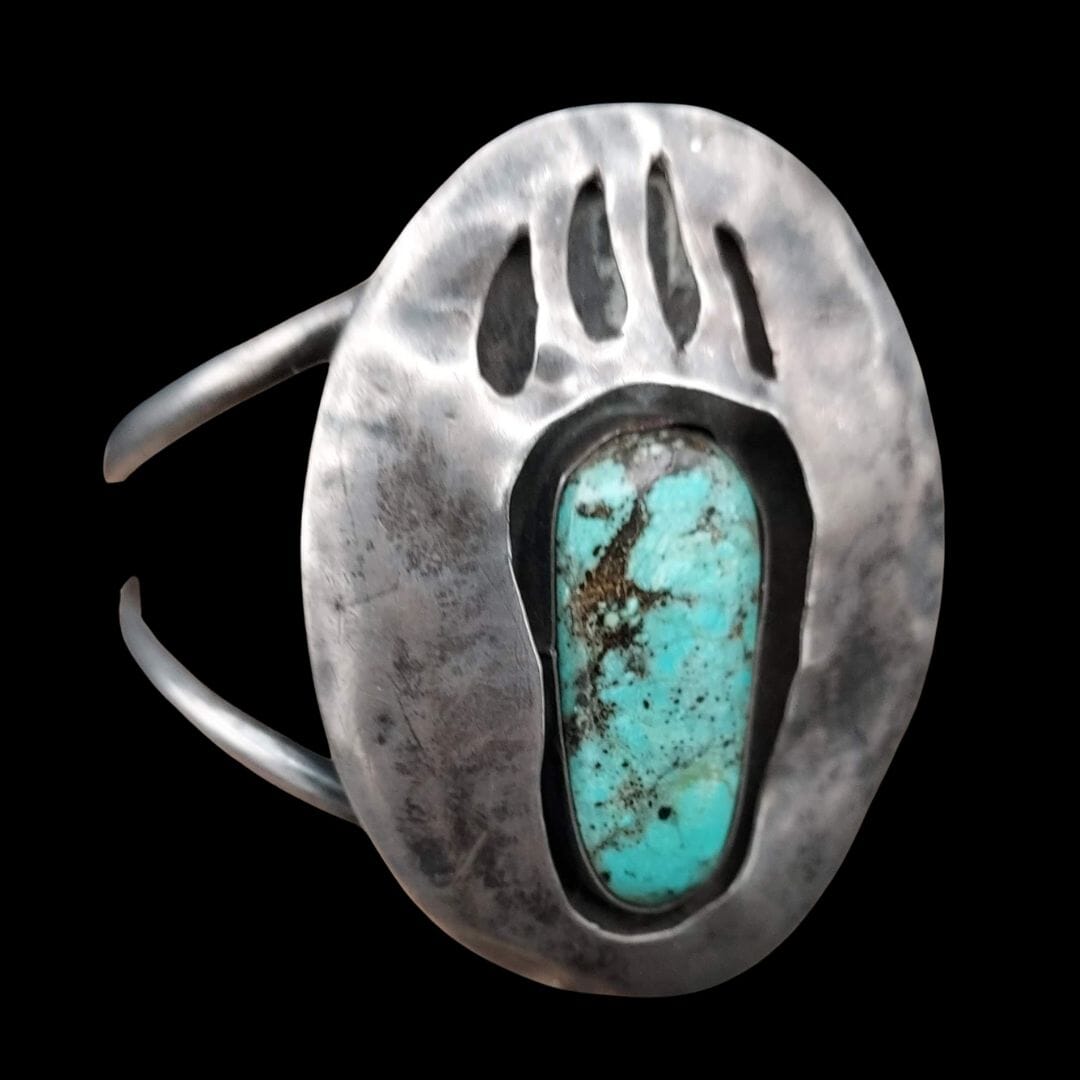Sterling Silver Bear Paw Cuff with Turquoise - CU182