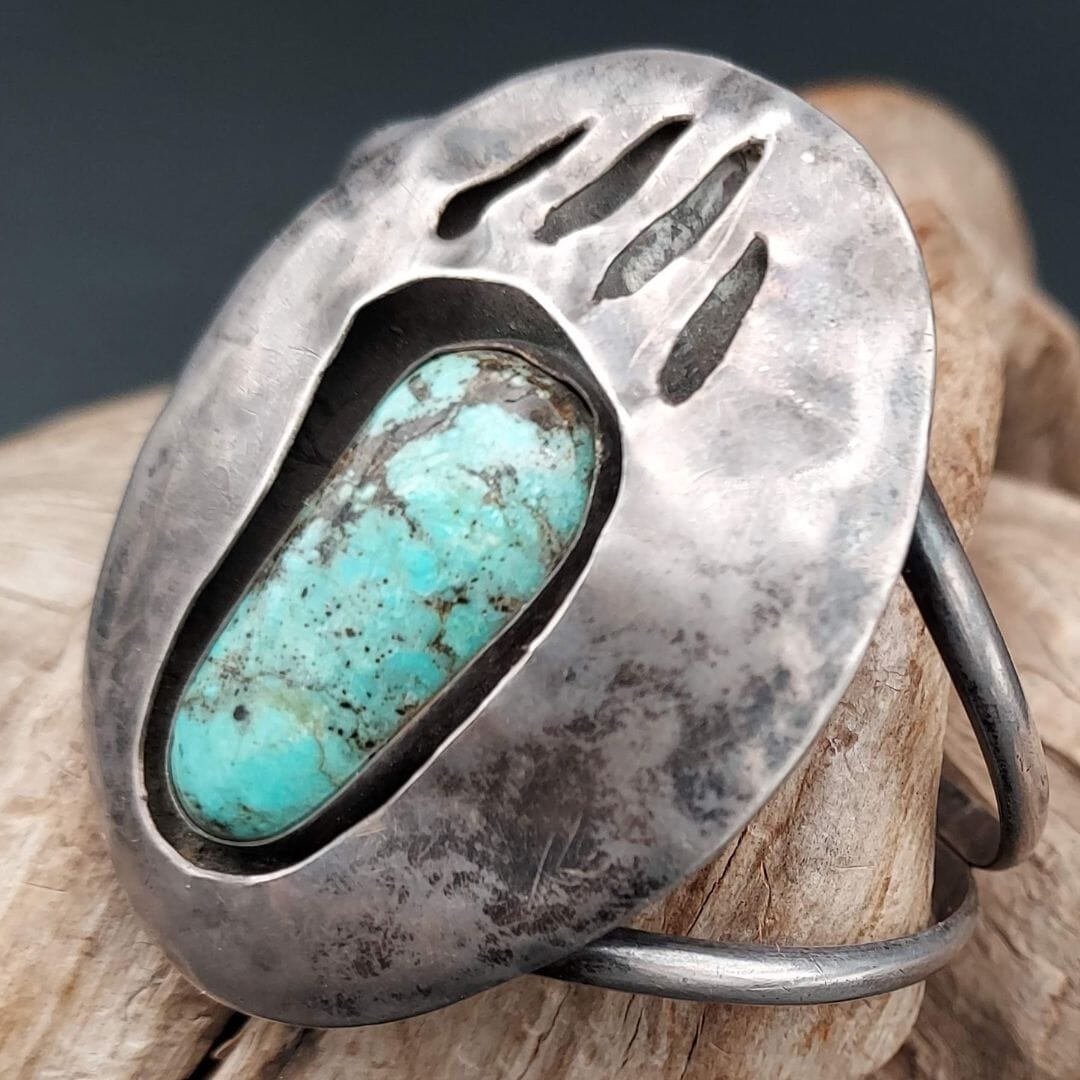 Sterling Silver Bear Paw Cuff with Turquoise - CU182