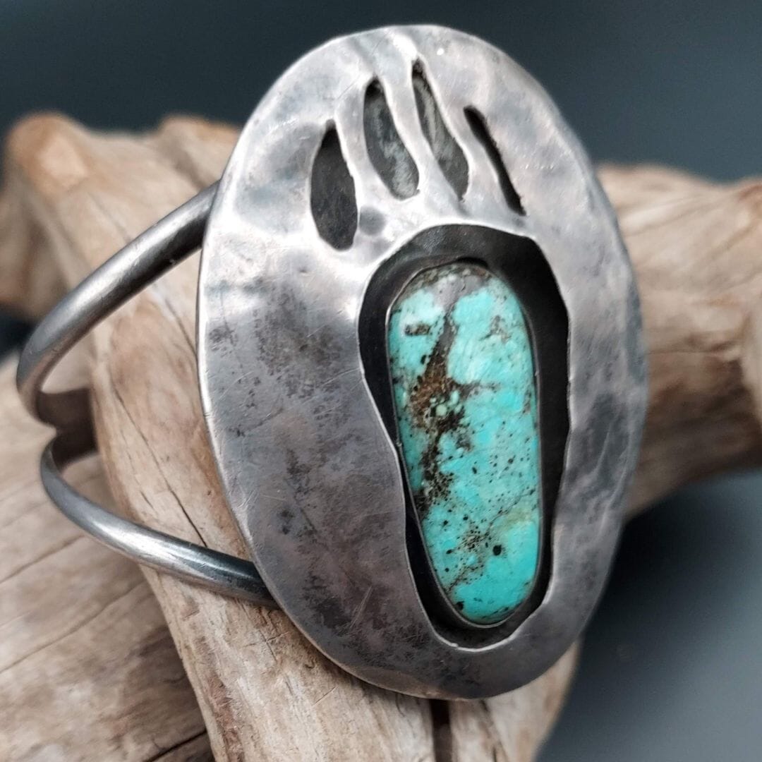 Sterling Silver Bear Paw Cuff with Turquoise - CU182