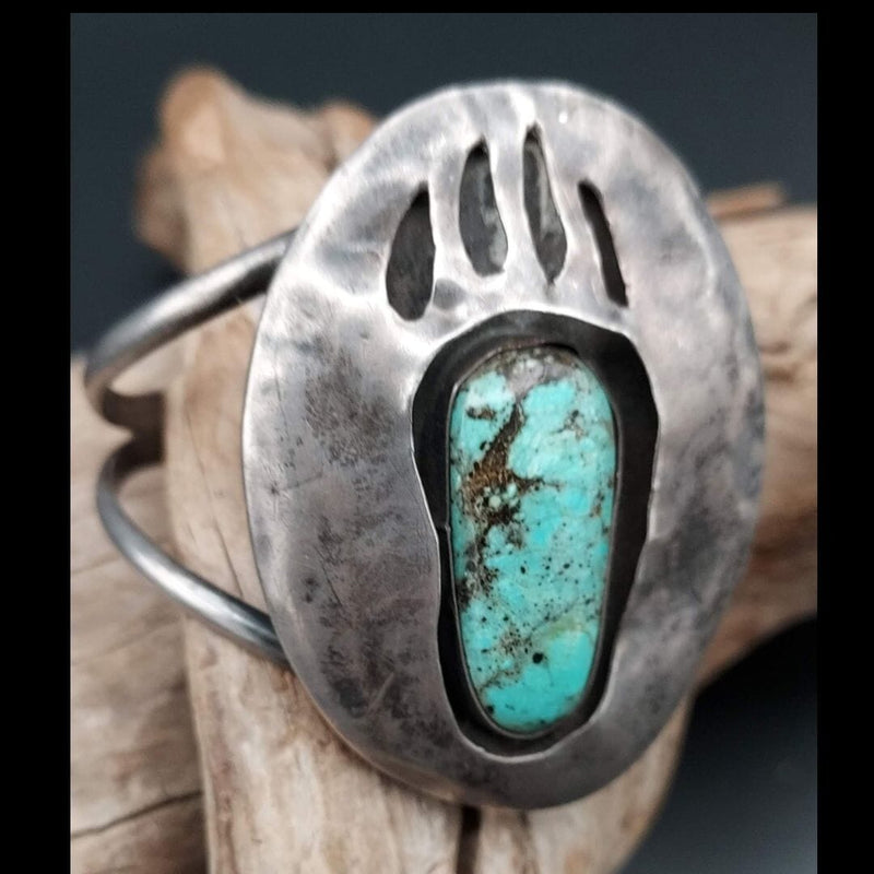 Sterling Silver Bear Paw Cuff with Turquoise - CU182