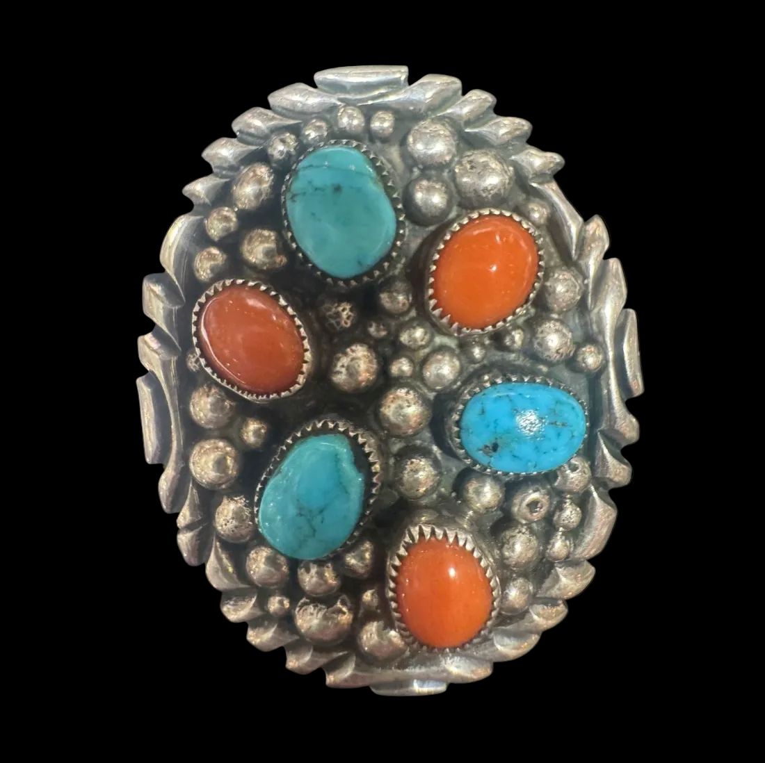 Sterling Silver Coral &amp; Turquoise Anchor Ring – Size 6 - RMH381