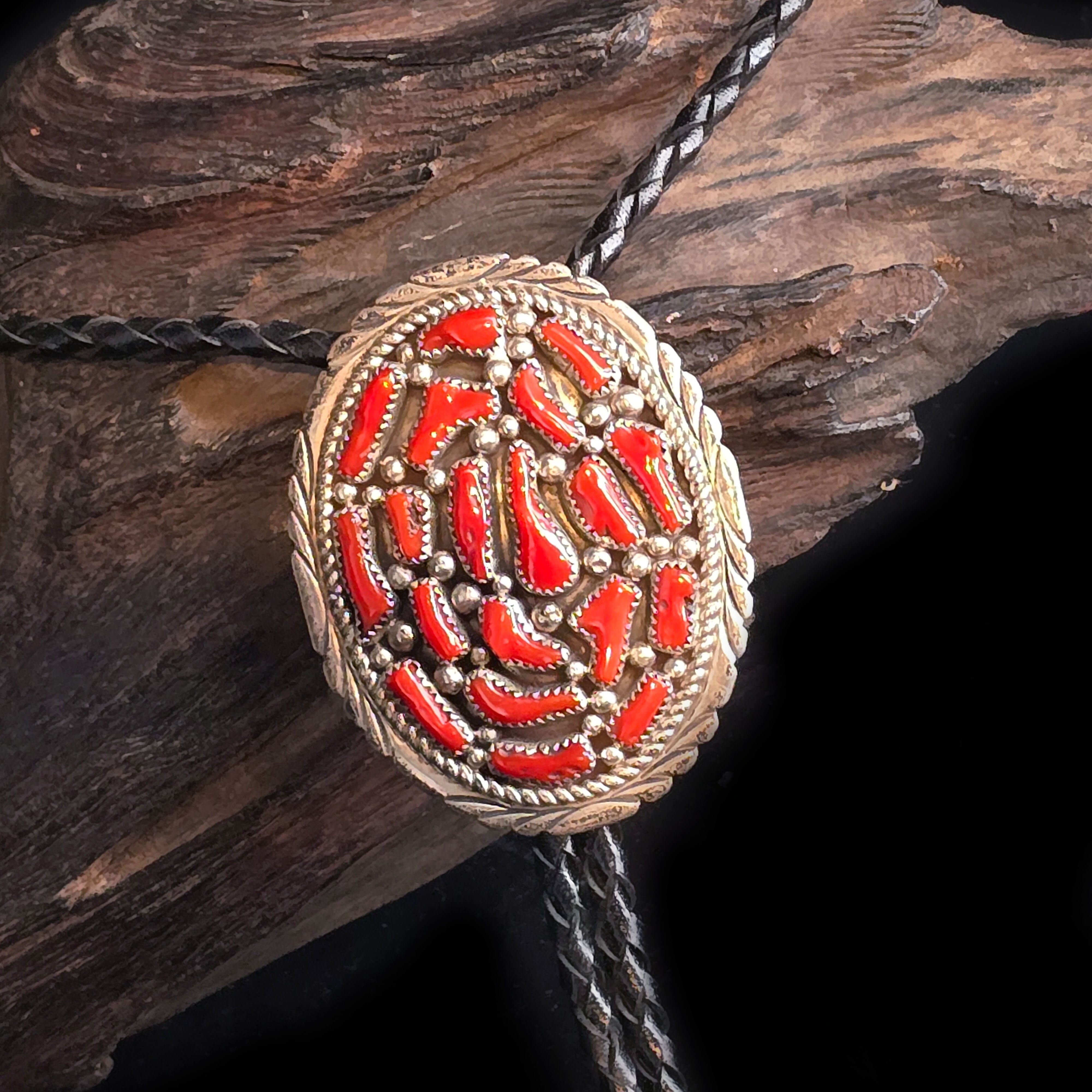Sterling Silver & Coral Bolo Tie - BMH14 – STONE FEATHER ROAD