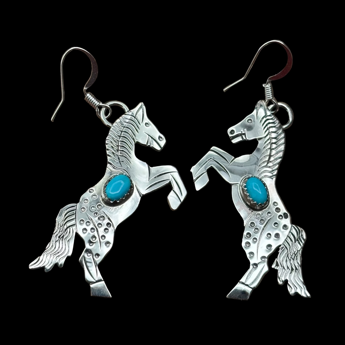 Sterling Silver Jumping Horse W/Turquoise - EAZ189