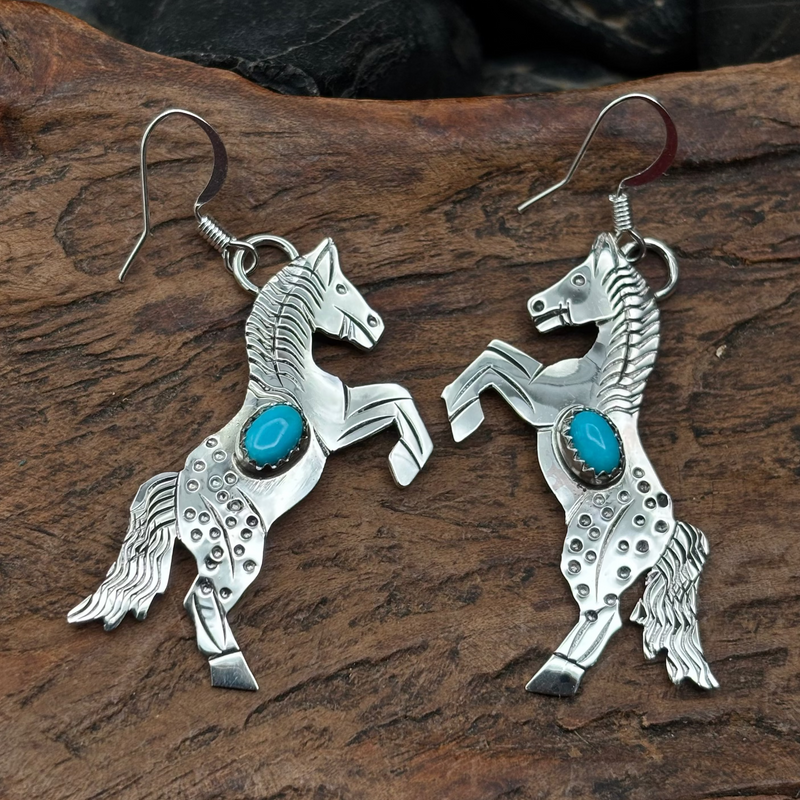 Sterling Silver Jumping Horse W/Turquoise - EAZ189