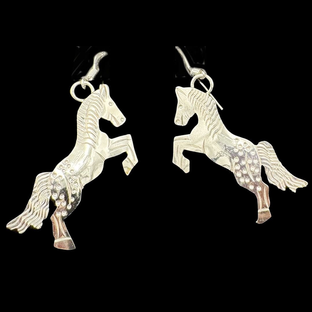 Sterling Silver Rearing Horse Earrings - EAZ255