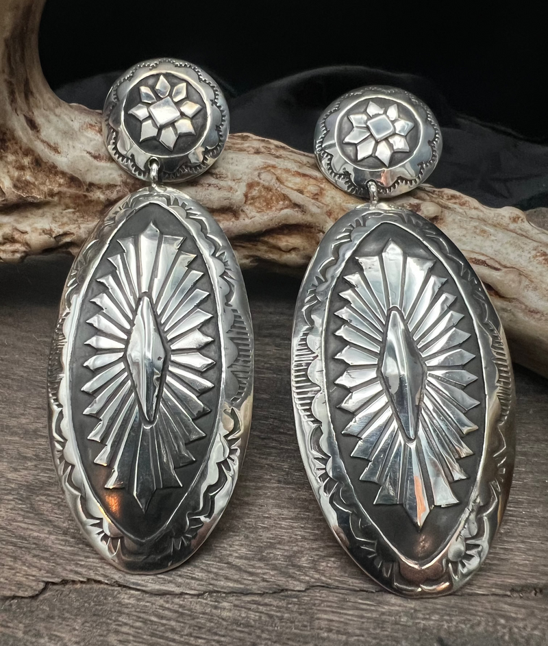Sterling Silver Stamped Concho Earrings - ESL112