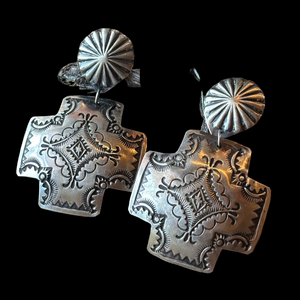 Sterling Silver Stamped Cross Concho Earring - ESW74