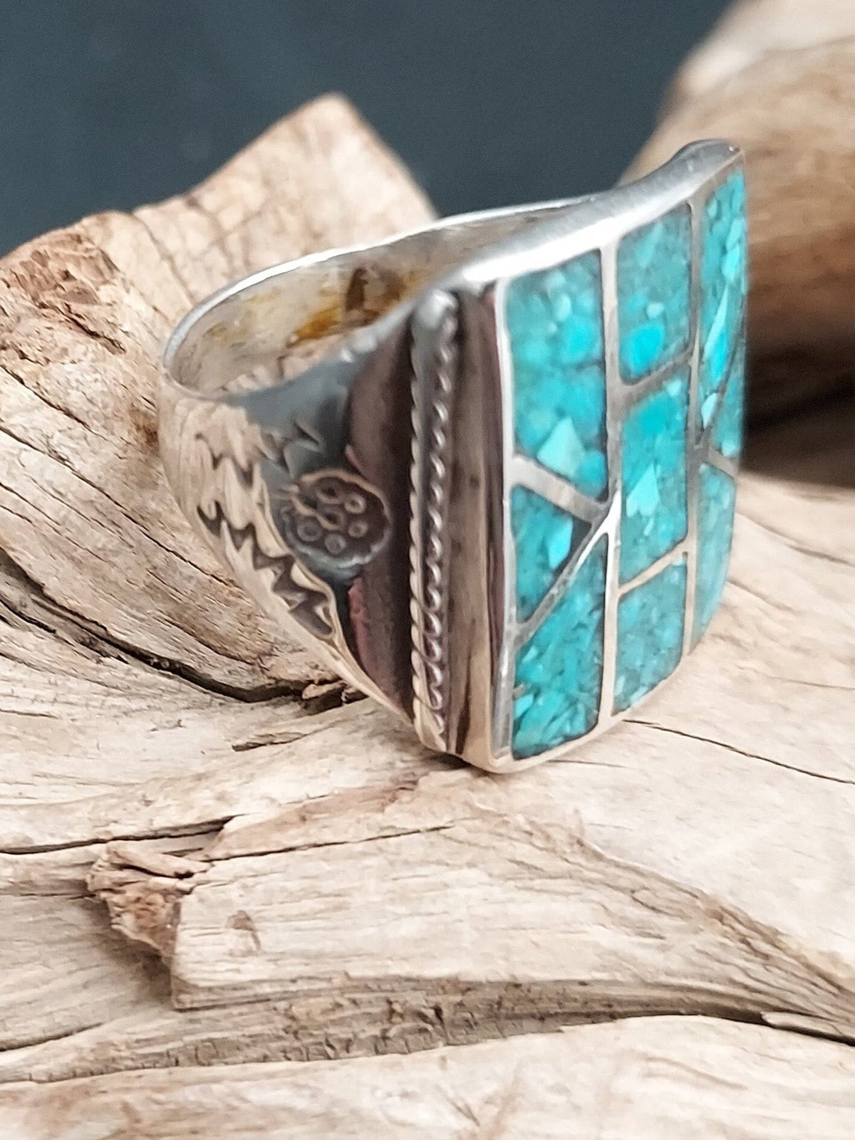 Sterling Silver Turquoise Inlay Ring – Size 9.5–10 - RMH155