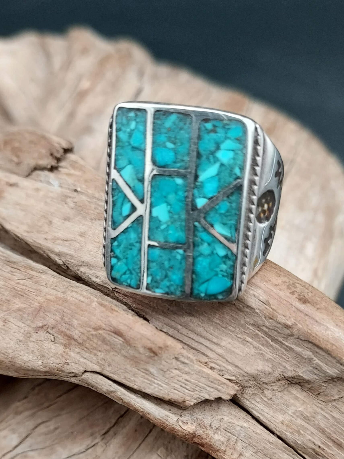 Sterling Silver Turquoise Inlay Ring – Size 9.5–10 - RMH155