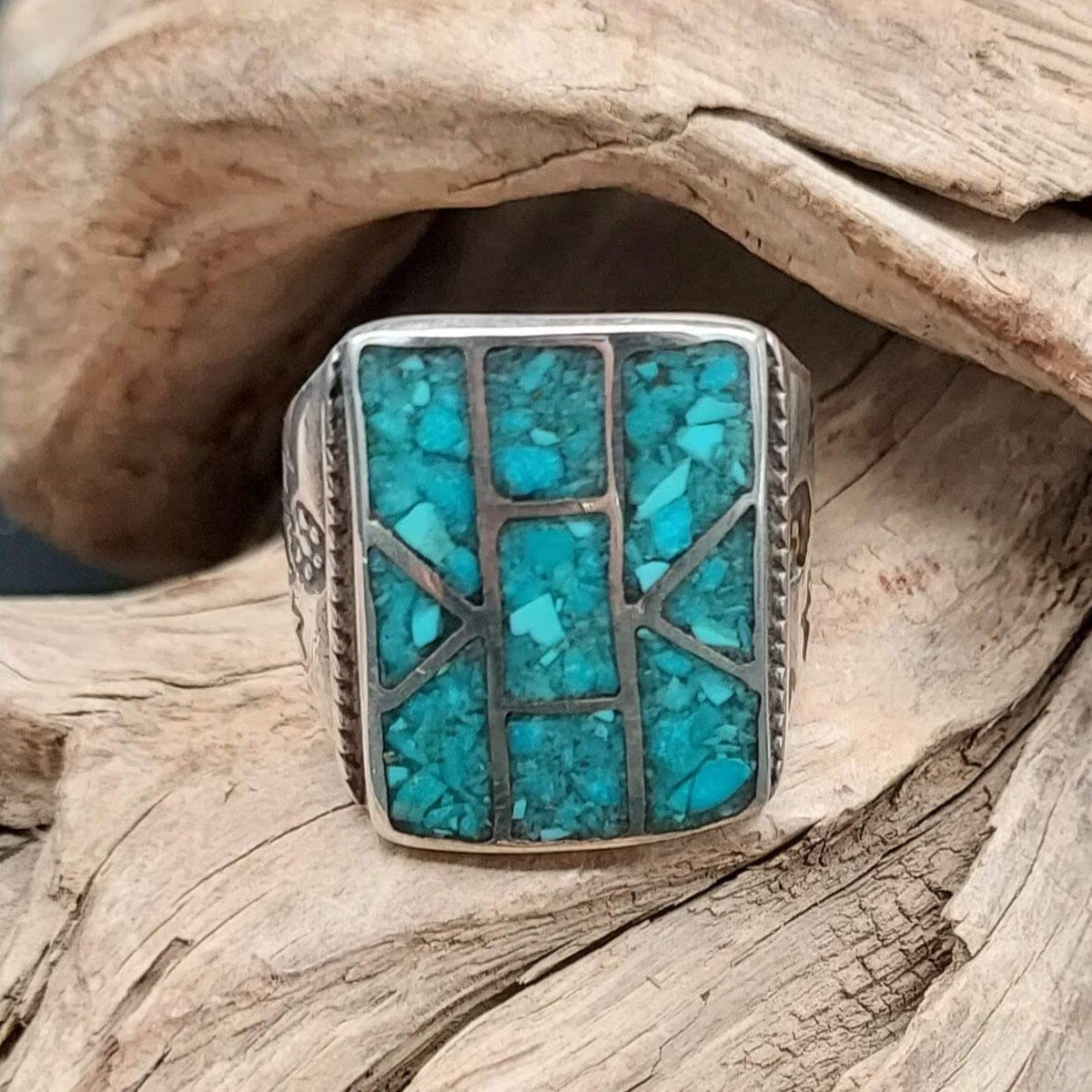 Sterling Silver Turquoise Inlay Ring – Size 9.5–10 - RMH155