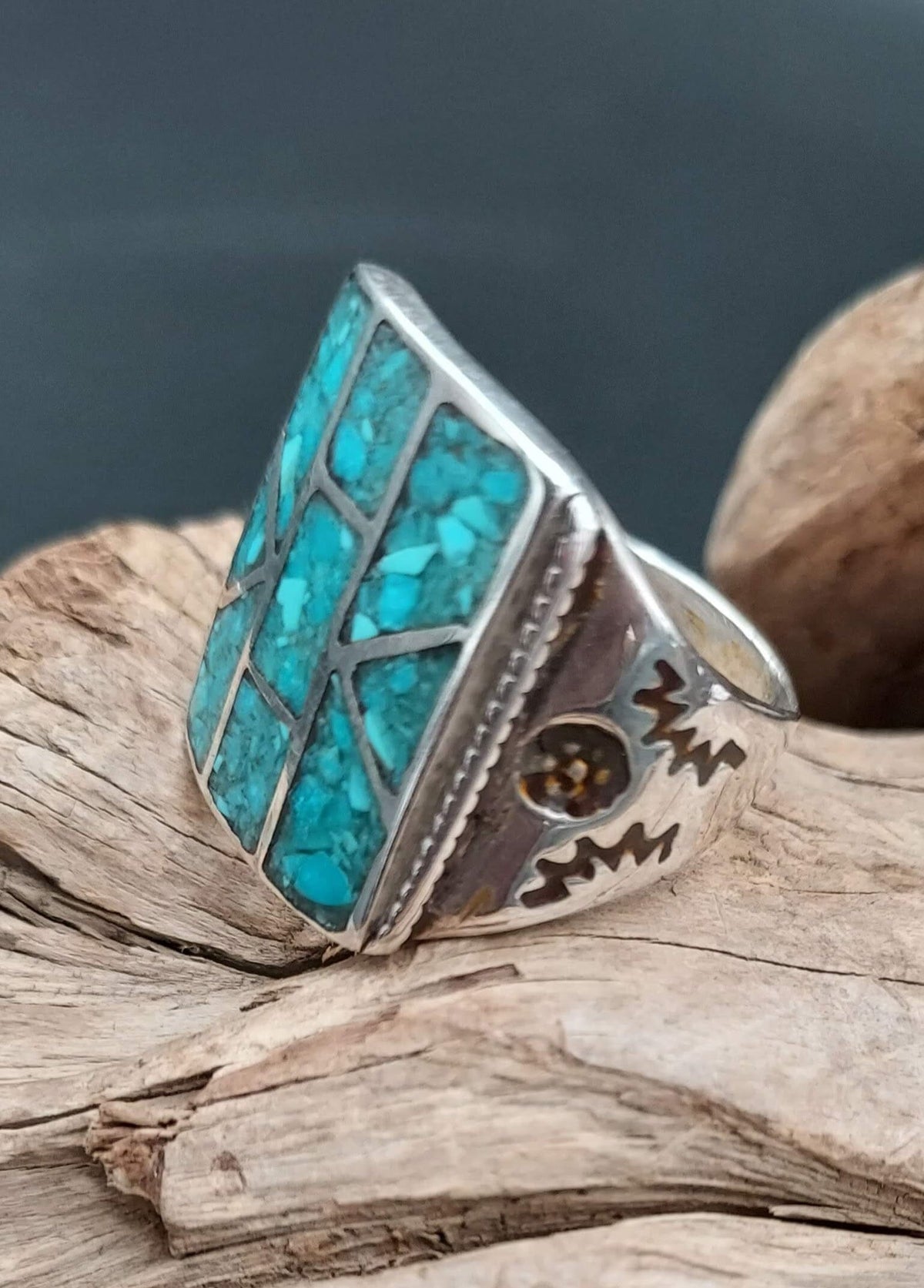 Sterling Silver Turquoise Inlay Ring – Size 9.5–10 - RMH155