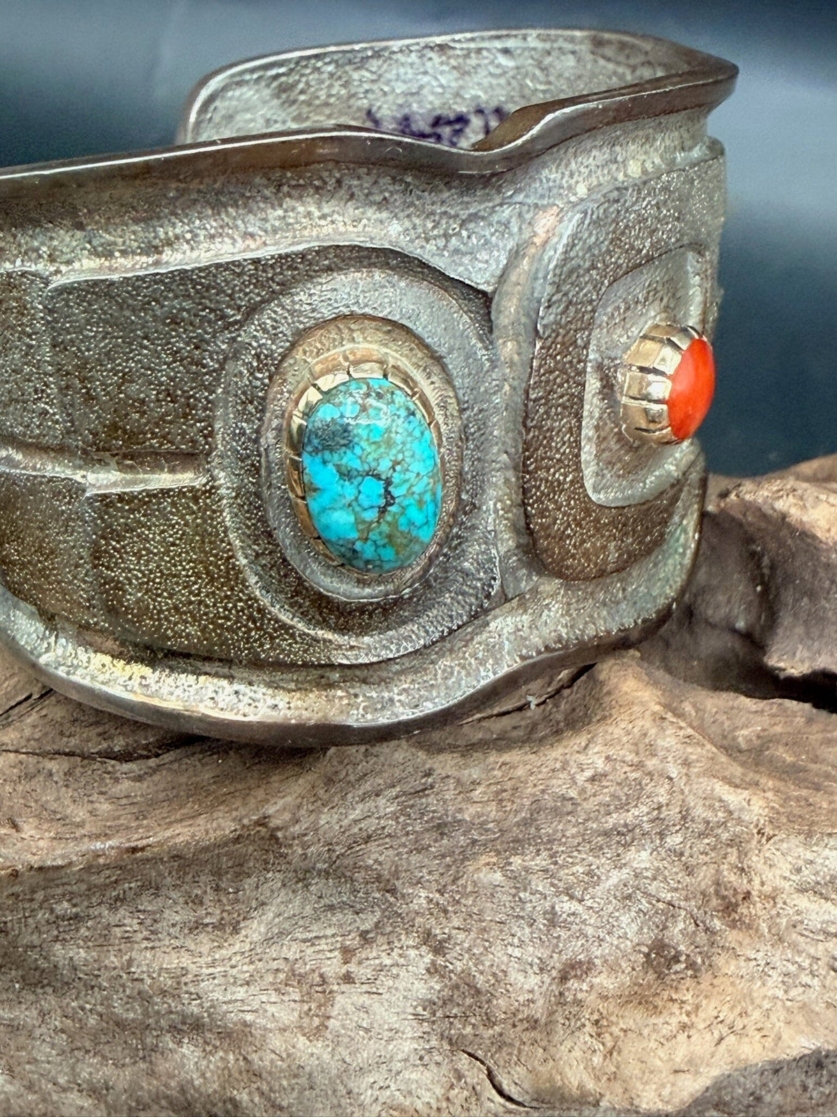 Sterling Silver/14K/Turq/Coral Tufa Cast Cuff - CMH241