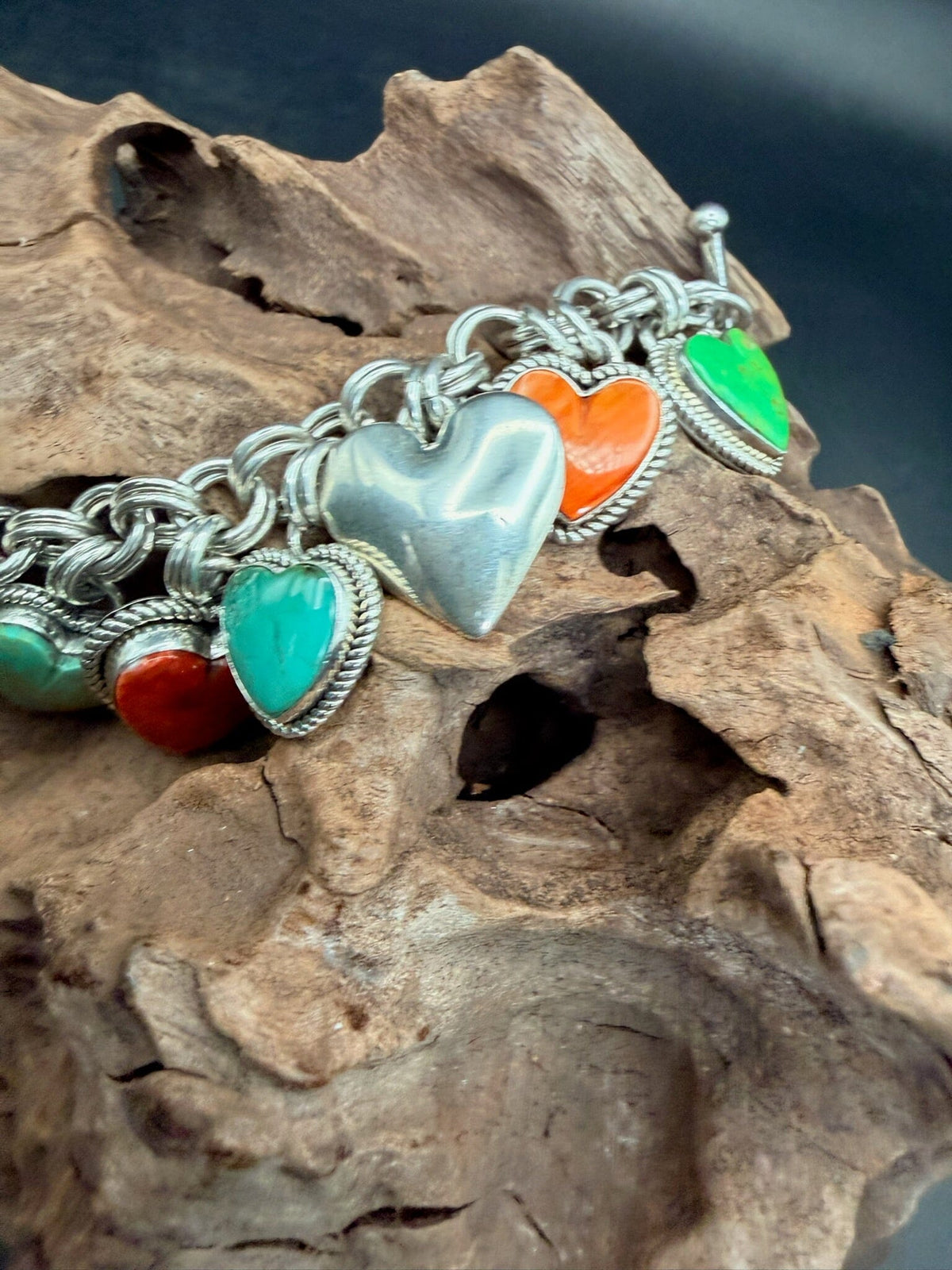 Sterling Silver/Multi-stone Heart Bracelet - BRMH1