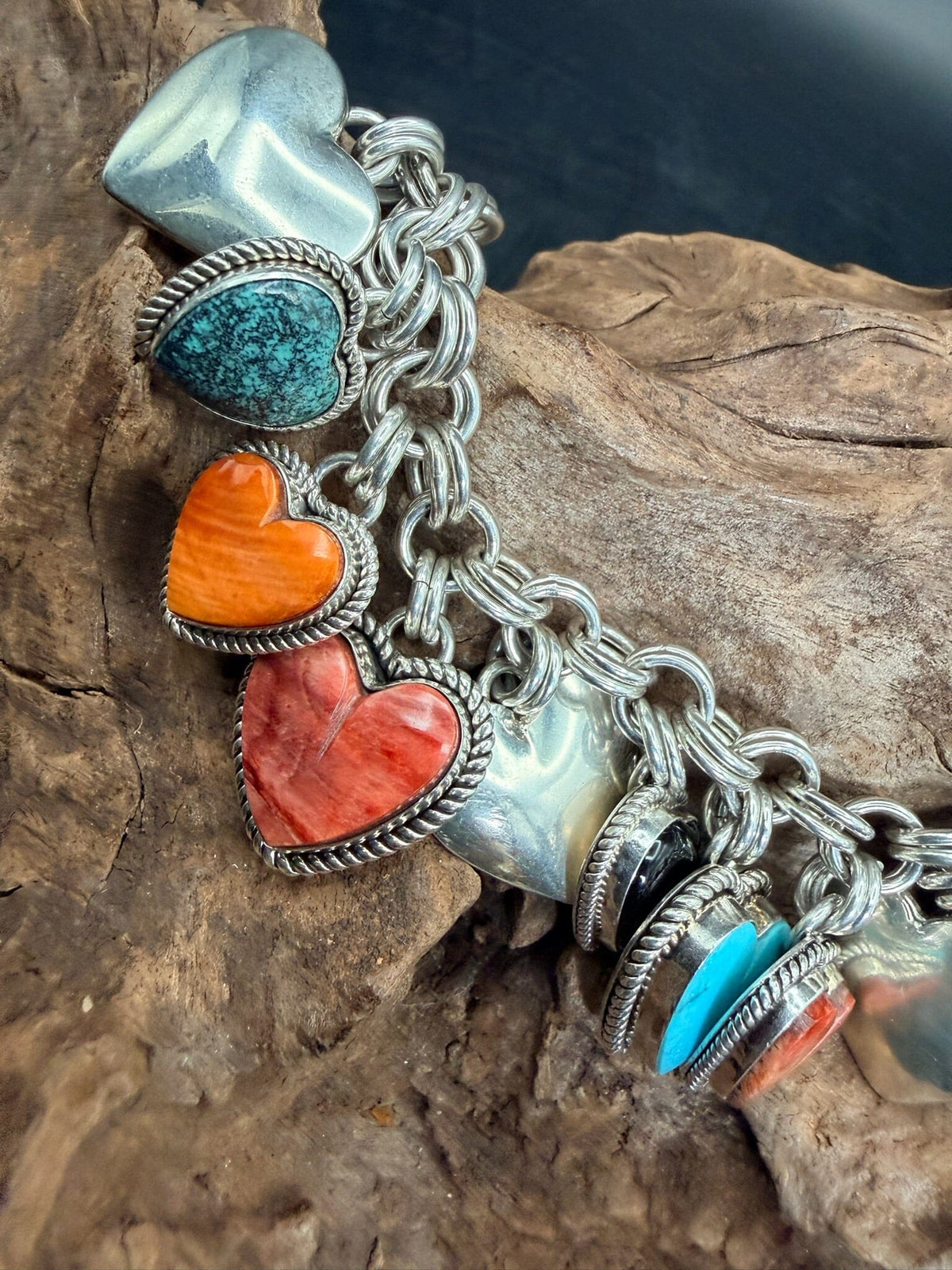 Sterling Silver/Multi-stone Heart Bracelet - BRMH1
