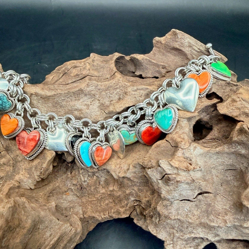 Sterling Silver/Multi-stone Heart Bracelet - BRMH1
