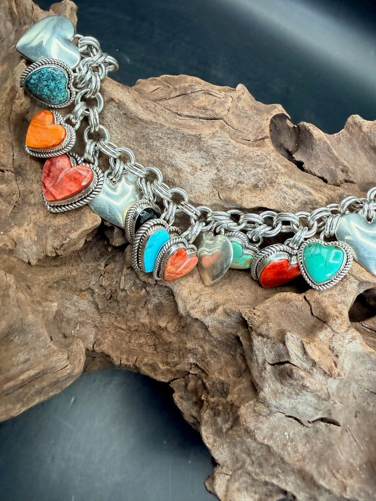 Sterling Silver/Multi-stone Heart Bracelet - BRMH1