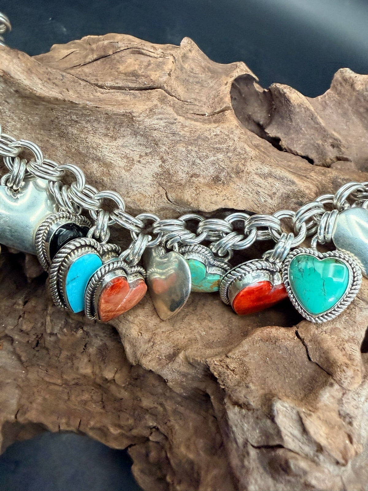 Sterling Silver/Multi-stone Heart Bracelet - BRMH1