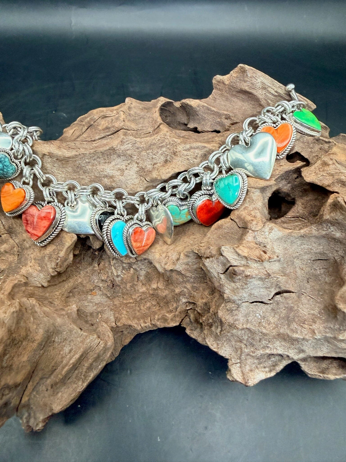 Sterling Silver/Multi-stone Heart Bracelet - BRMH1