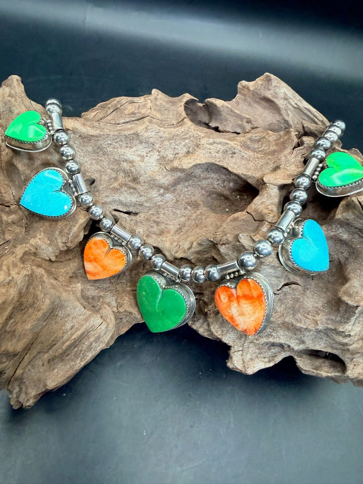 Sterling Silver/Multi-stone Heart Necklace - NMH63