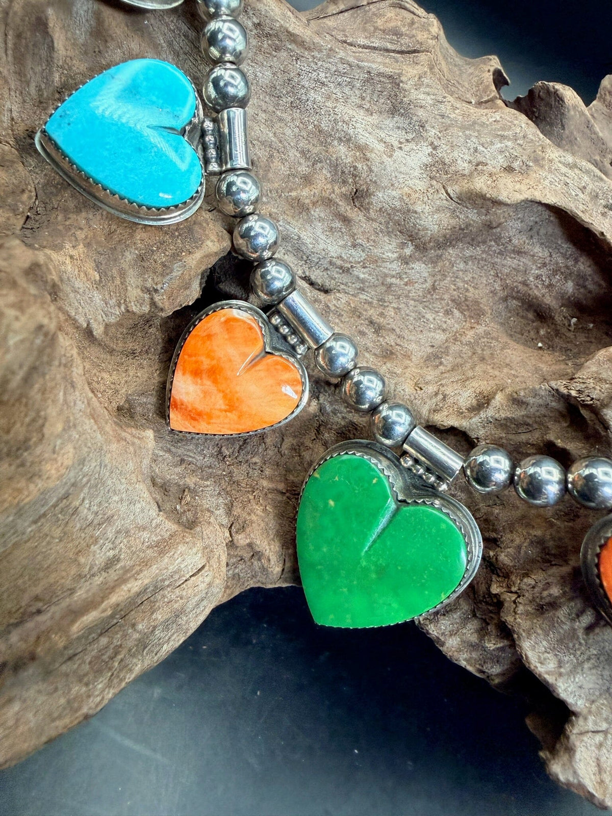 Sterling Silver/Multi-stone Heart Necklace - NMH63