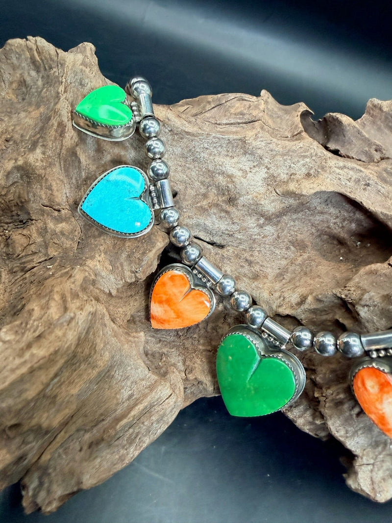 Sterling Silver/Multi-stone Heart Necklace - NMH63