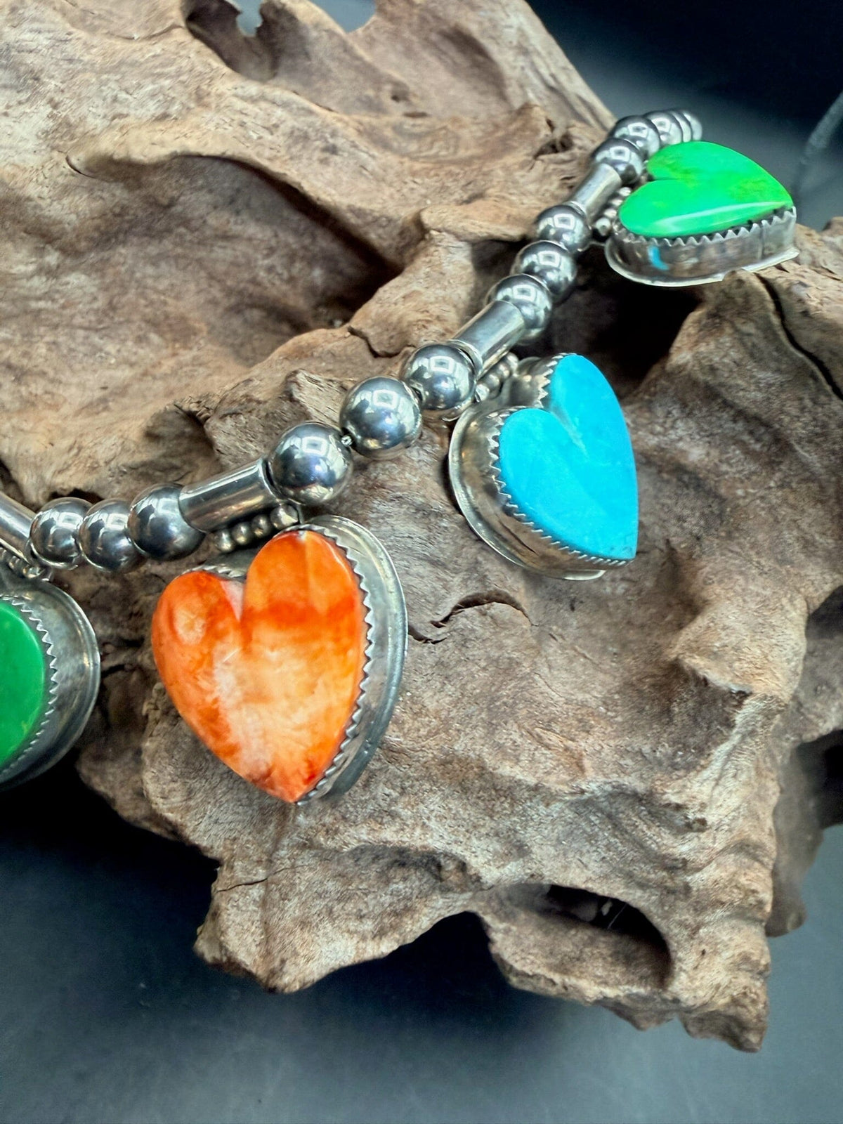 Sterling Silver/Multi-stone Heart Necklace - NMH63