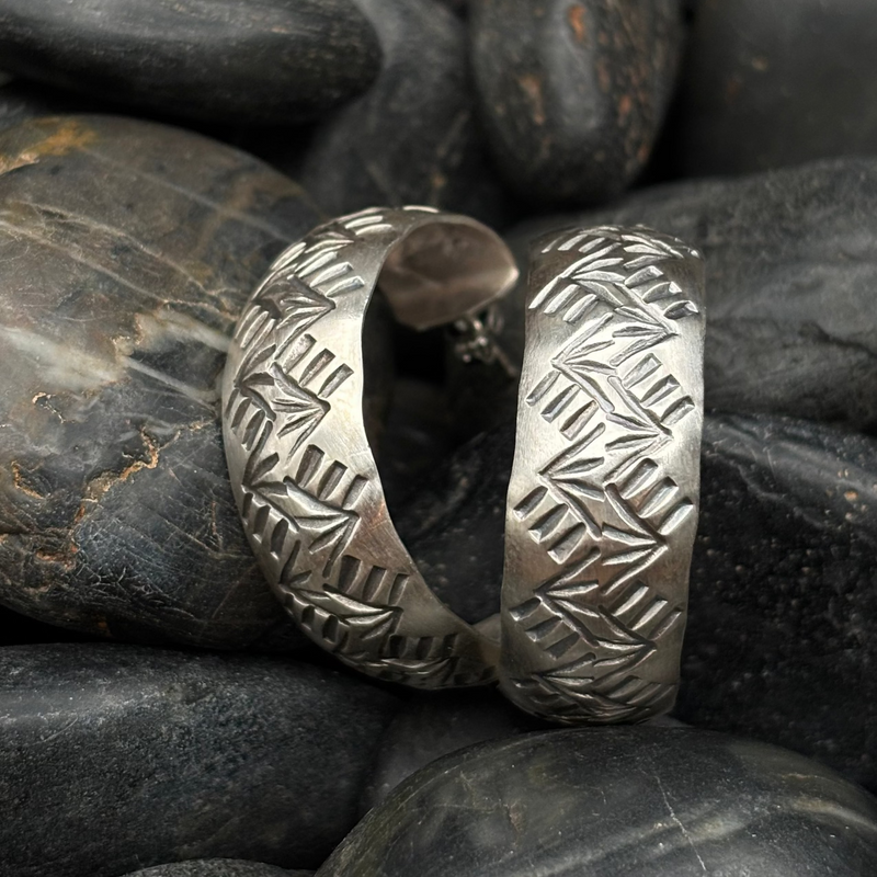 Sterling Stamped Hoop Earrings - EAZ193