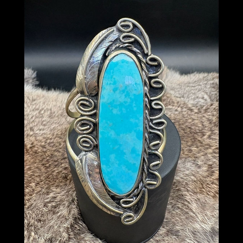 Sterling w/ Large Oval Turquoise Stone Cuff w/Mark - CMH319