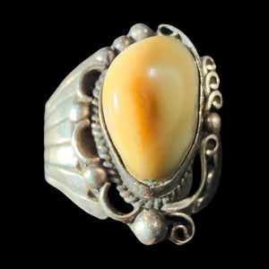 Sterling W/Elk Ivory Ring - Size 10 - RMH456