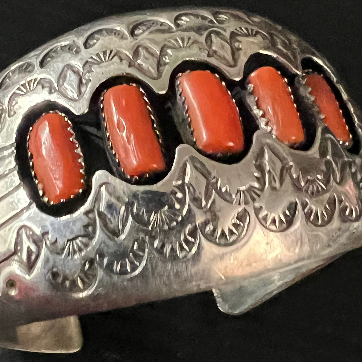 Sterling/Coral 5 Stone Cuff - CMH214