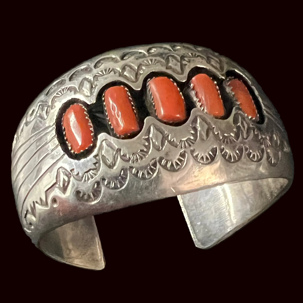 Sterling/Coral 5 Stone Cuff - CMH214