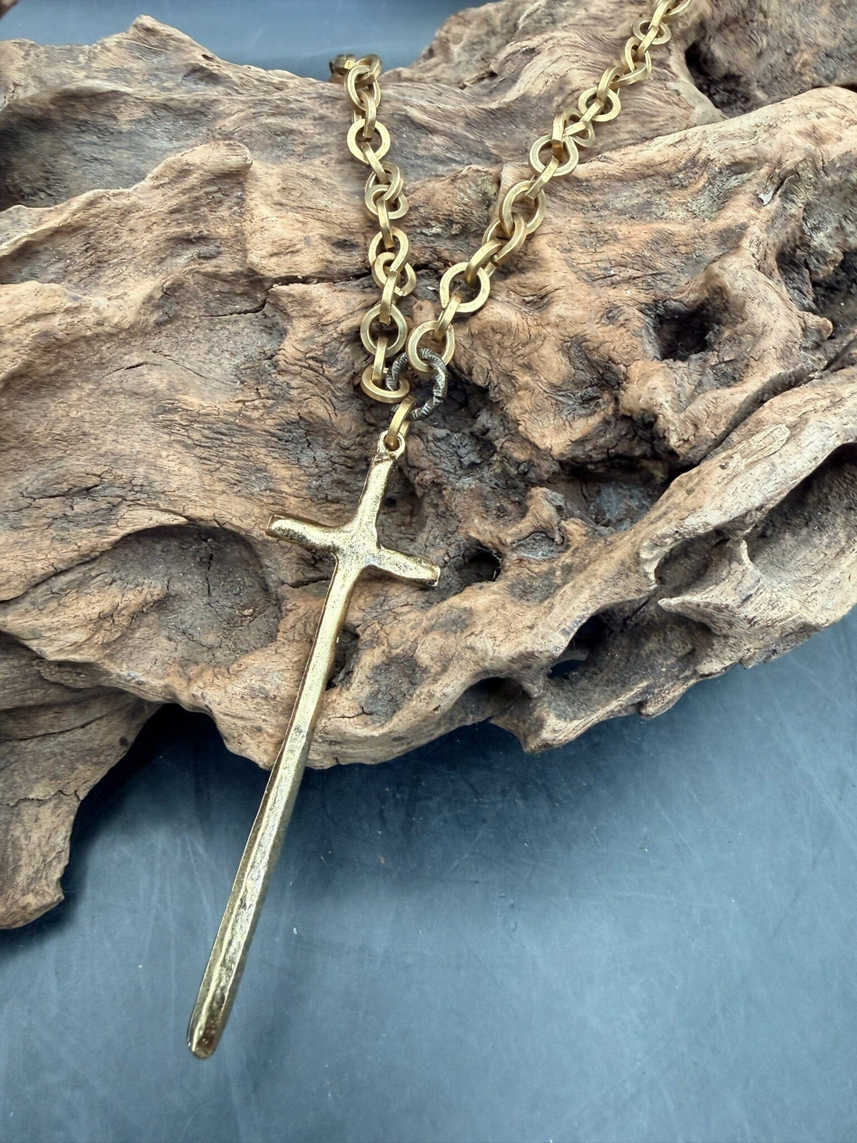 Stick Cross Plain/Brass Chain - NV2-SCPB