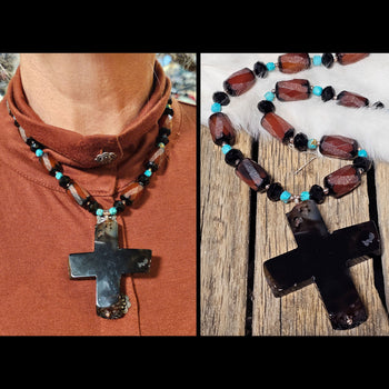 Stone Cross and Agate Necklace - NSZ92