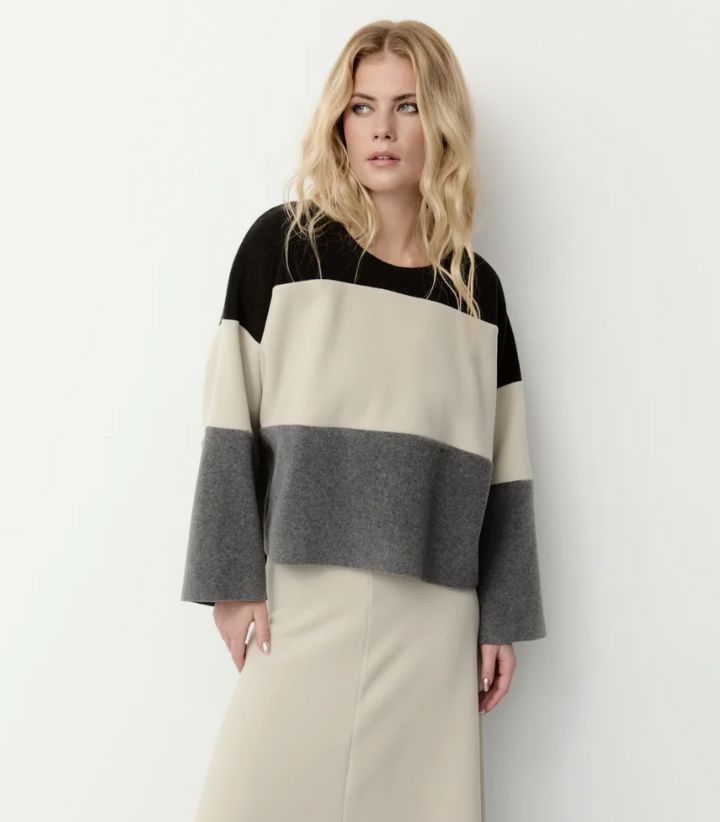 Striped Fleece Top - Soft Black/Kit/Grey - 1416BKG