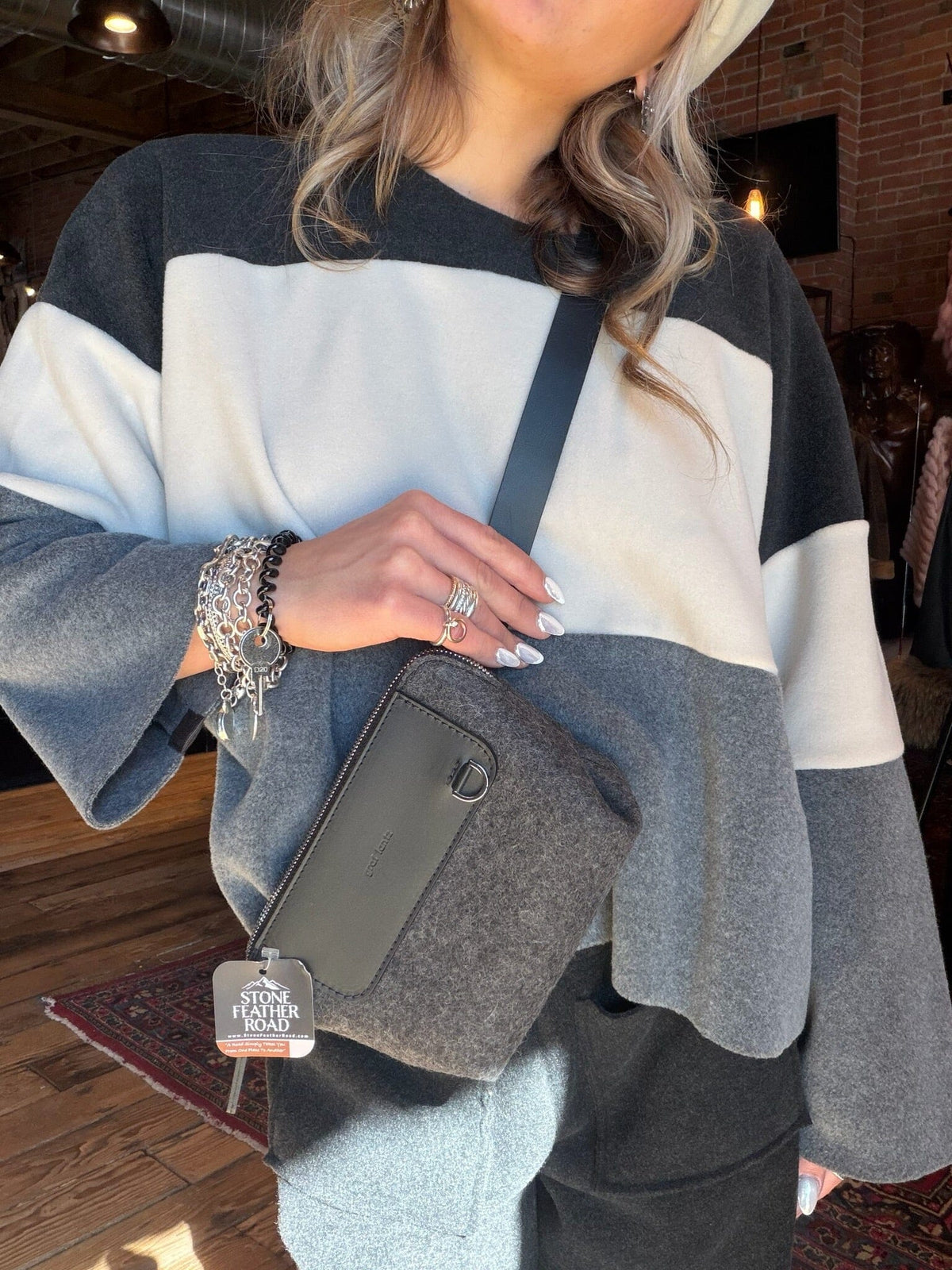 Striped Fleece Top - Soft Black/Kit/Grey - 1416BKG