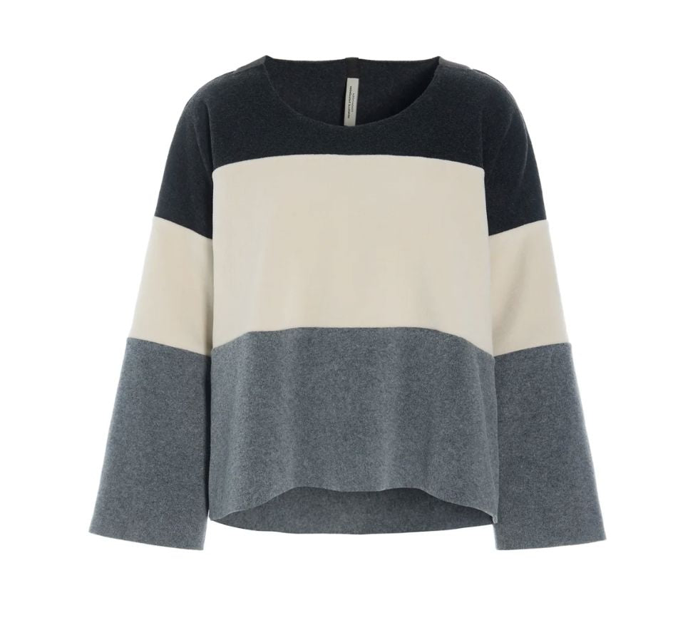 Striped Fleece Top - Soft Black/Kit/Grey - 1416BKG