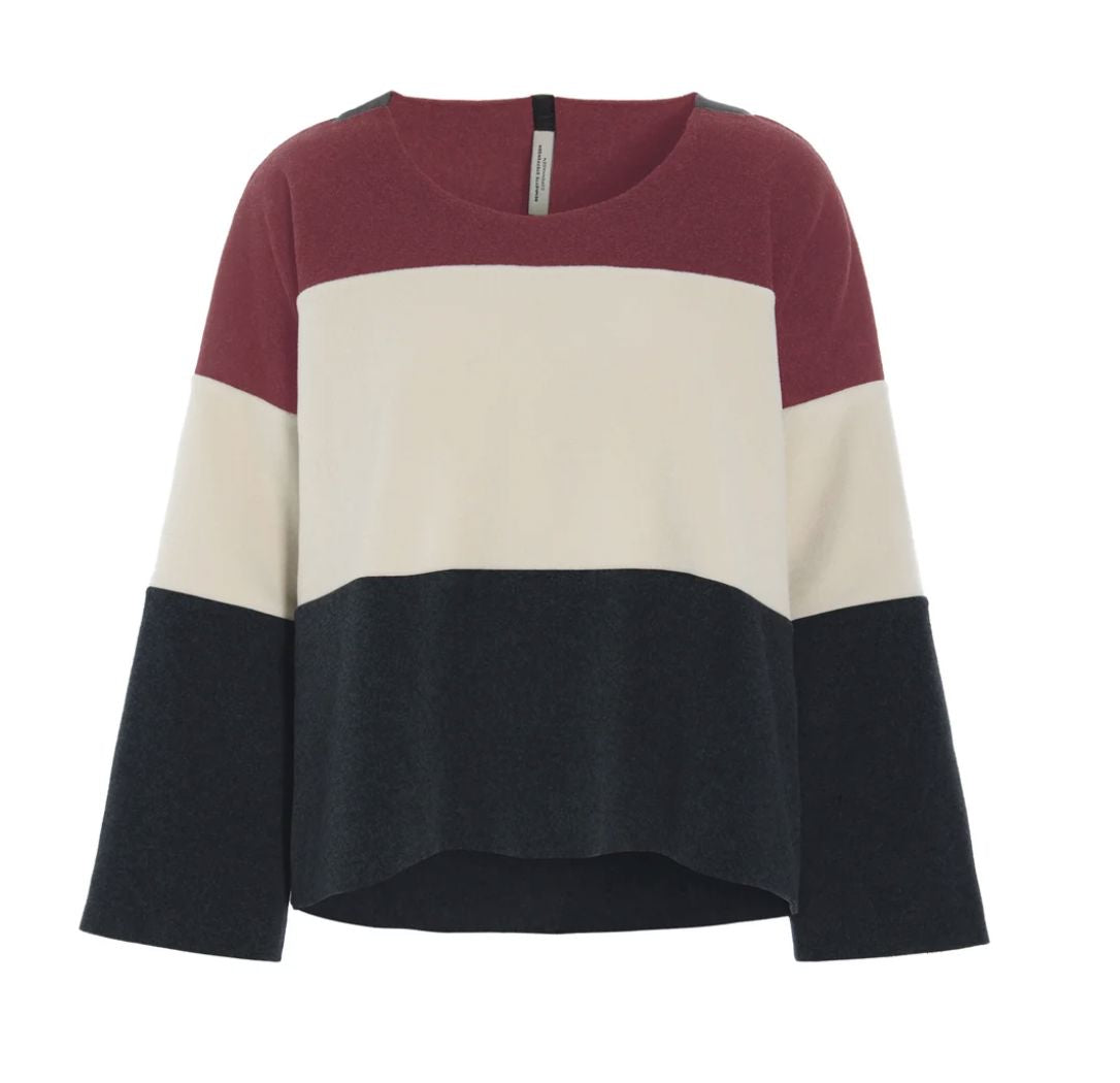 Stripped Fleece Top - Soft Black/Kit/Bordeaux - 1416BKB